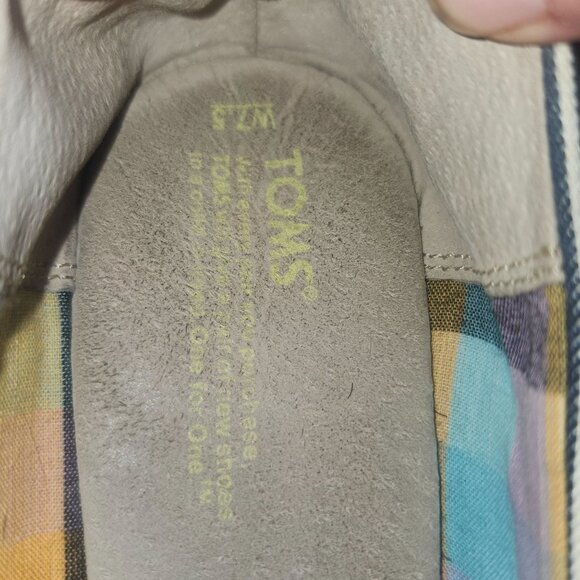 Toms Womens 7.5 Blue & White Striped Canvas Espadrille Peep Toe Wedge Heels - Picture 4 of 7